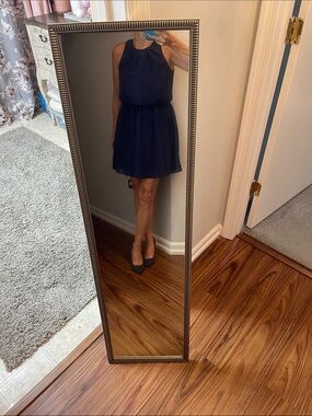 Sleeveless Navy Chiffon Mini Dress with Elastic Waist